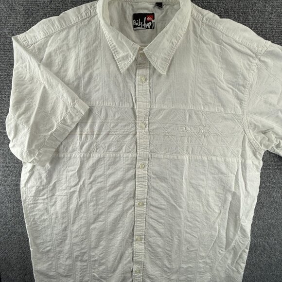 Quiksilver XL Cotton Short Sleeve Striped White Shirt Button Up Men Surf Spread - Picture 1 of 14